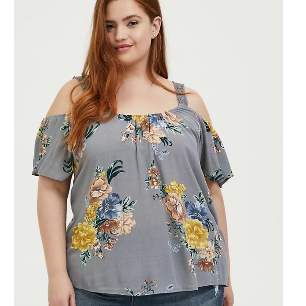Torrid Floral Gauze Cold Shoulder Top